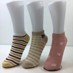 Your Missing Sock Womens Cute Patterned Ankle Socks 3-Pack Stripe Bear Paw Print